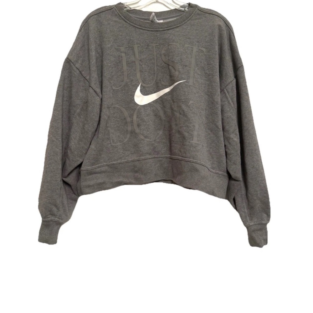 Nike Sweatshirt Women's M Oversized Cropped Gray Crewneck Top Just Do It